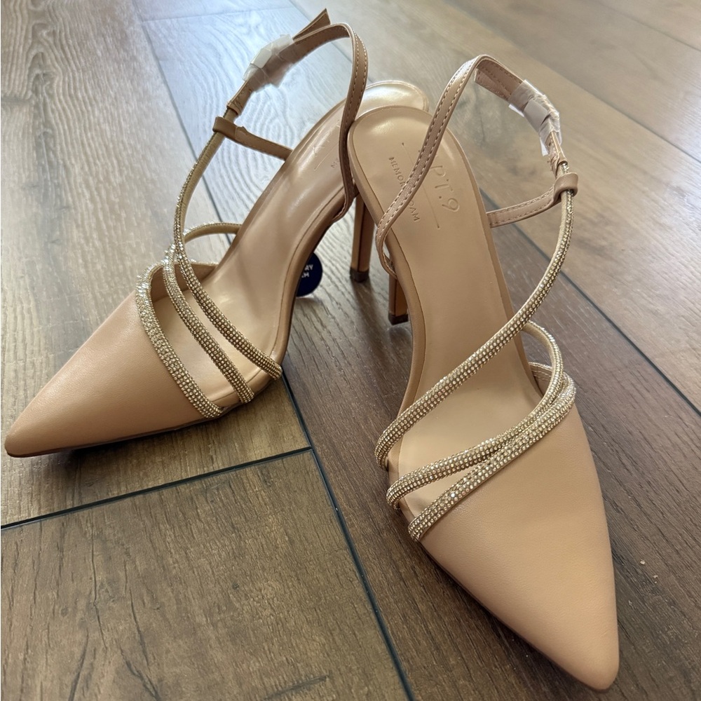 Apt. 9 Tyraa Beige Bling Pointed Slingback Heels